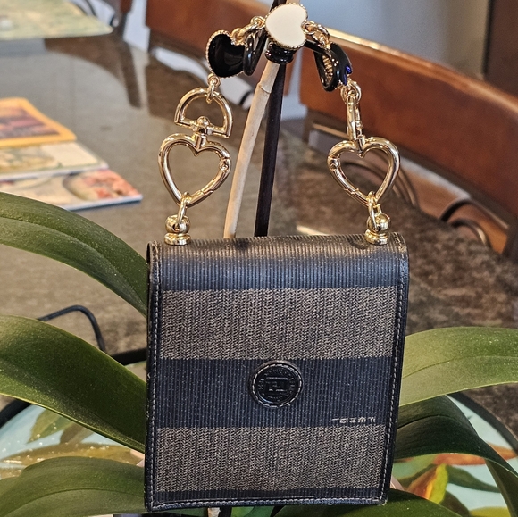 Fendi Other - Fendi Signature Pequin Coated Canvas Bifold Wallet with Heart Wristlet Added